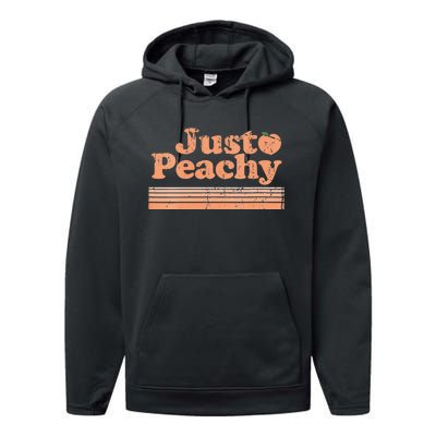 Just Peachy Retro 70s Georgia Peaches Summer Fruit Vneck Performance Fleece Hoodie