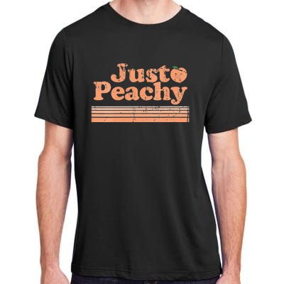 Just Peachy Retro 70s Georgia Peaches Summer Fruit Vneck Adult ChromaSoft Performance T-Shirt