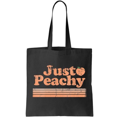 Just Peachy Retro 70s Georgia Peaches Summer Fruit Vneck Tote Bag