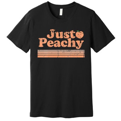 Just Peachy Retro 70s Georgia Peaches Summer Fruit Vneck Premium T-Shirt