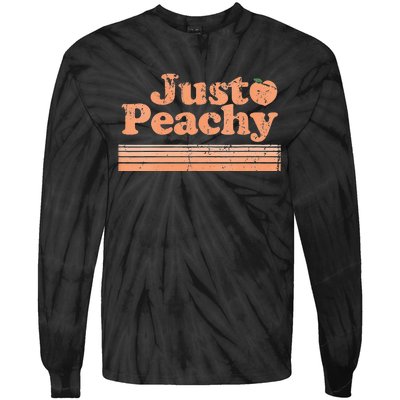 Just Peachy Retro 70s Georgia Peaches Summer Fruit Vneck Tie-Dye Long Sleeve Shirt