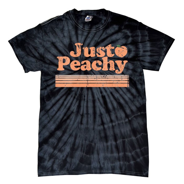 Just Peachy Retro 70s Georgia Peaches Summer Fruit Vneck Tie-Dye T-Shirt