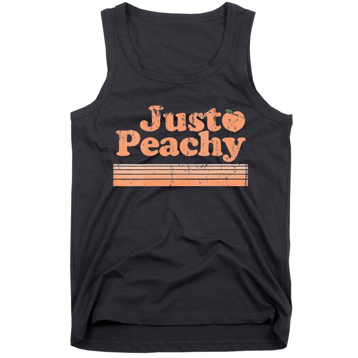 Just Peachy Retro 70s Georgia Peaches Summer Fruit Vneck Tank Top