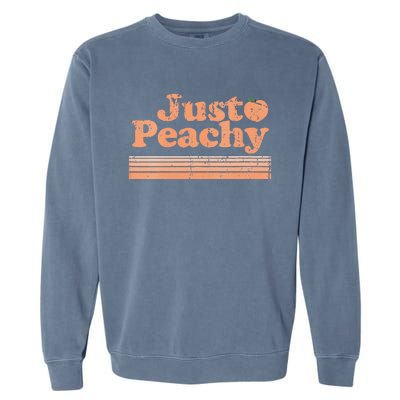 Just Peachy Retro 70s Georgia Peaches Summer Fruit Vneck Garment-Dyed Sweatshirt