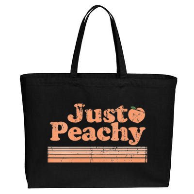 Just Peachy Retro 70s Georgia Peaches Summer Fruit Vneck Cotton Canvas Jumbo Tote