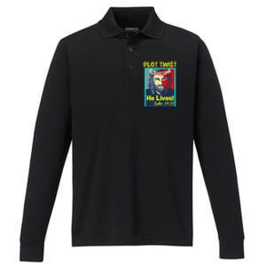 Jesus Plot Twist He Lives Easter Gifts For Women Performance Long Sleeve Polo