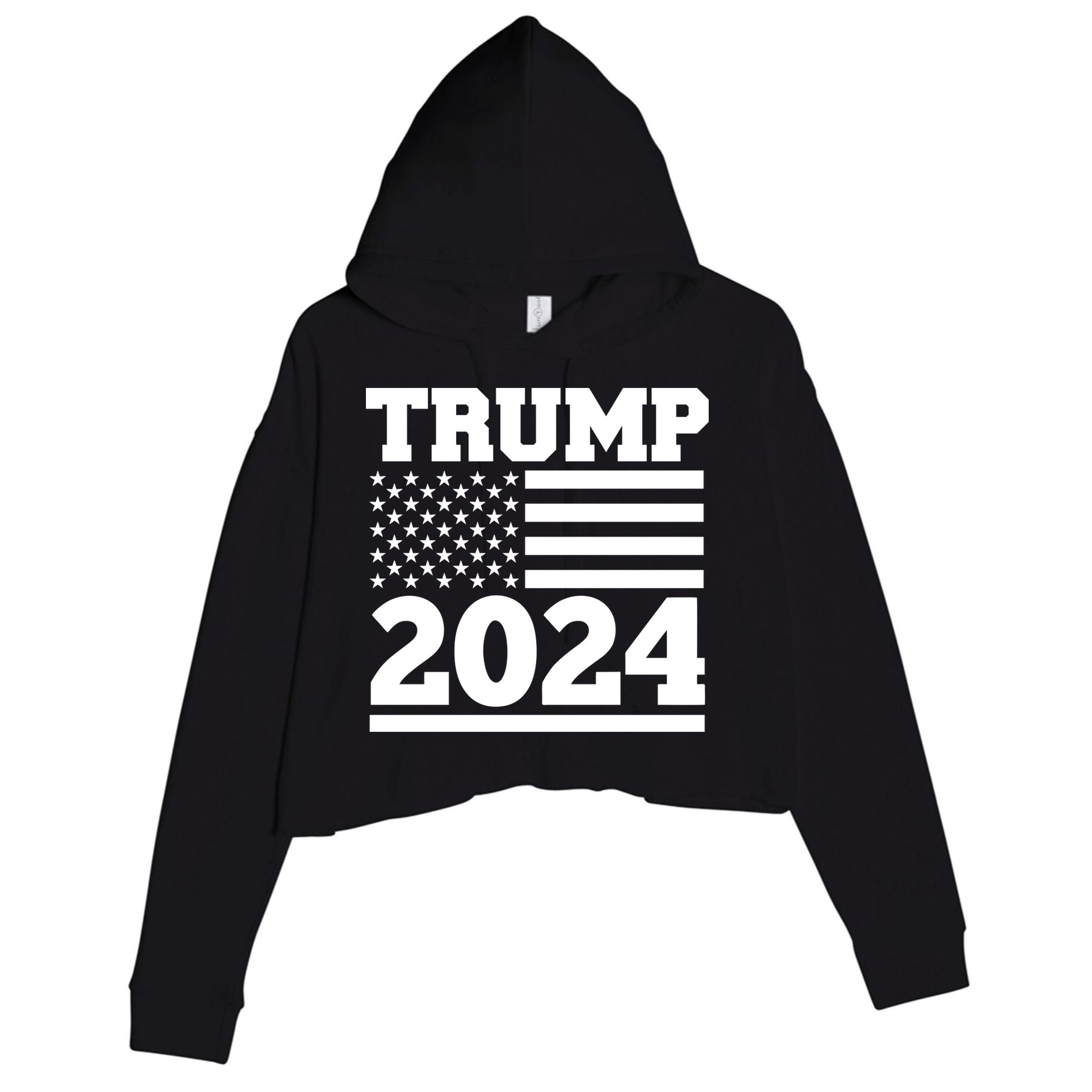 Jumbo Print Trump 2024 Usa Flag Crop Fleece Hoodie