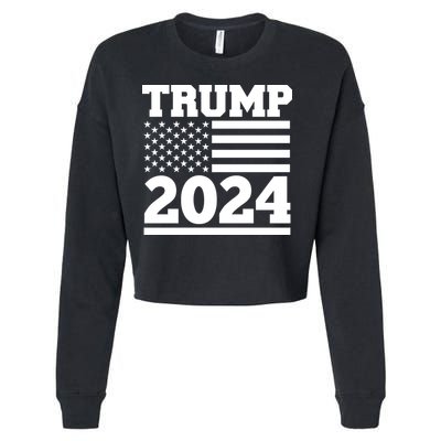 Jumbo Print Trump 2024 Usa Flag Cropped Pullover Crew
