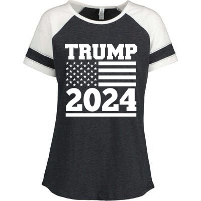 Jumbo Print Trump 2024 Usa Flag Enza Ladies Jersey Colorblock Tee