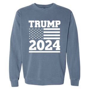 Jumbo Print Trump 2024 Usa Flag Garment-Dyed Sweatshirt