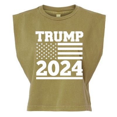 Jumbo Print Trump 2024 Usa Flag Garment-Dyed Women's Muscle Tee