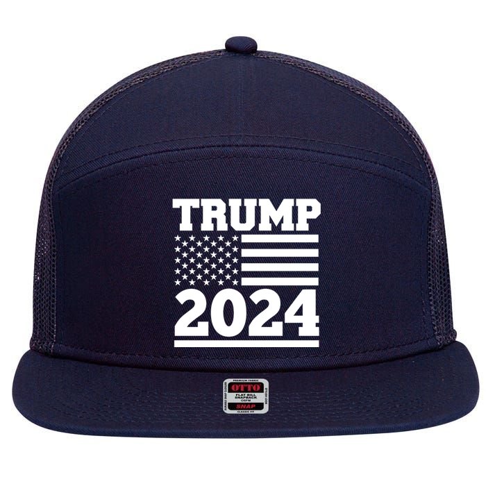 Jumbo Print Trump 2024 Usa Flag 7 Panel Mesh Trucker Snapback Hat