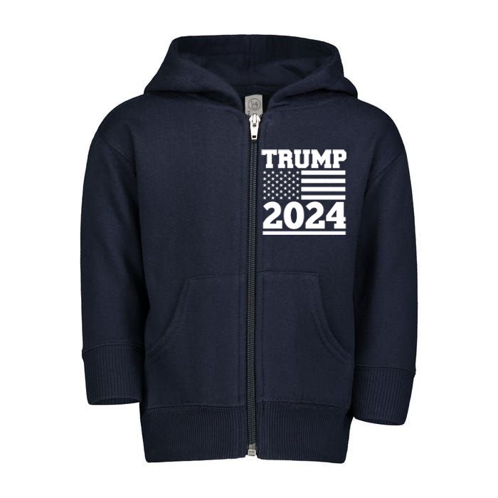 Jumbo Print Trump 2024 Usa Flag Toddler Zip Fleece Hoodie