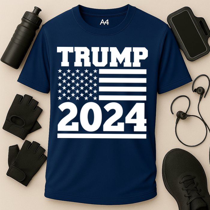 Jumbo Print Trump 2024 Usa Flag Cooling Performance Crew T-Shirt