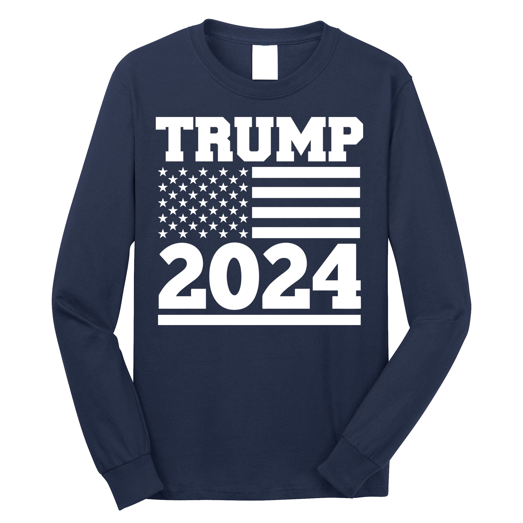 Jumbo Print Trump 2024 Usa Flag Long Sleeve Shirt