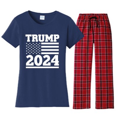 Jumbo Print Trump 2024 Usa Flag Women's Flannel Pajama Set