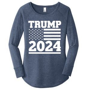 Jumbo Print Trump 2024 Usa Flag Women's Perfect Tri Tunic Long Sleeve Shirt