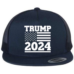 Jumbo Print Trump 2024 Usa Flag Flat Bill Trucker Hat