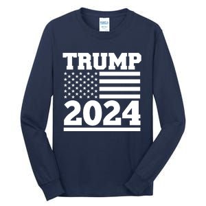 Jumbo Print Trump 2024 Usa Flag Tall Long Sleeve T-Shirt