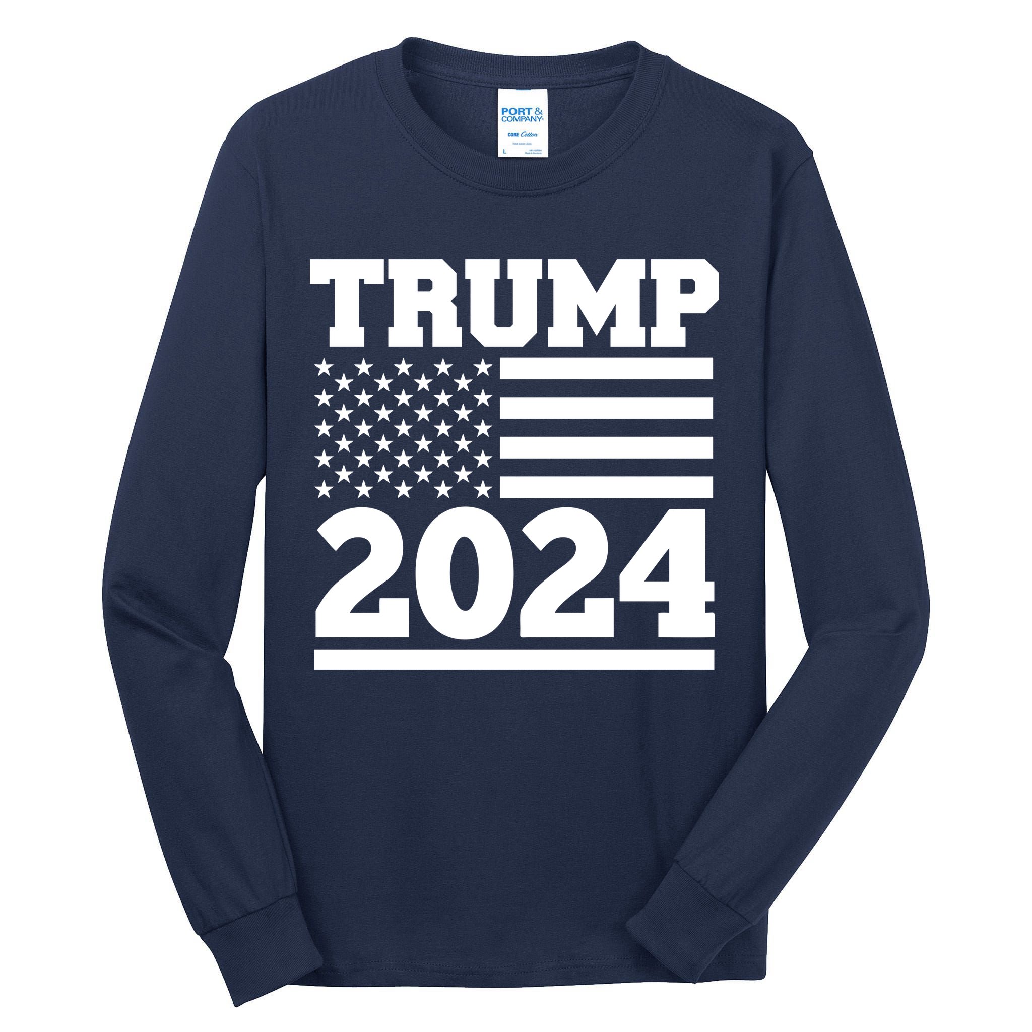 Jumbo Print Trump 2024 Usa Flag Tall Long Sleeve T-Shirt