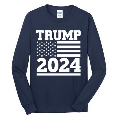 Jumbo Print Trump 2024 Usa Flag Tall Long Sleeve T-Shirt