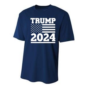 Jumbo Print Trump 2024 Usa Flag Youth Performance Sprint T-Shirt