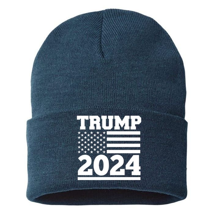 Jumbo Print Trump 2024 Usa Flag Sustainable Knit Beanie