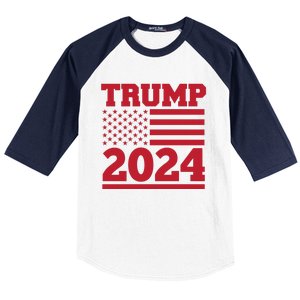 Jumbo Print Trump 2024 Usa Flag Baseball Sleeve Shirt