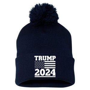 Jumbo Print Trump 2024 Usa Flag Pom Pom 12in Knit Beanie