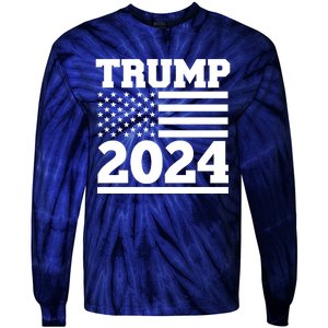 Jumbo Print Trump 2024 Usa Flag Tie-Dye Long Sleeve Shirt