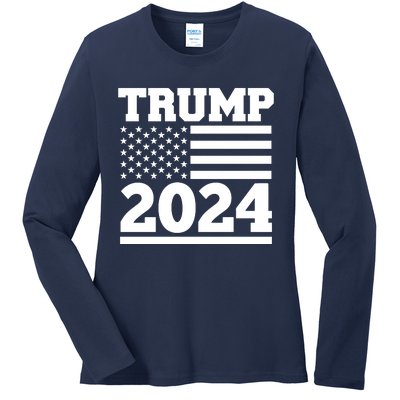 Jumbo Print Trump 2024 Usa Flag Ladies Long Sleeve Shirt