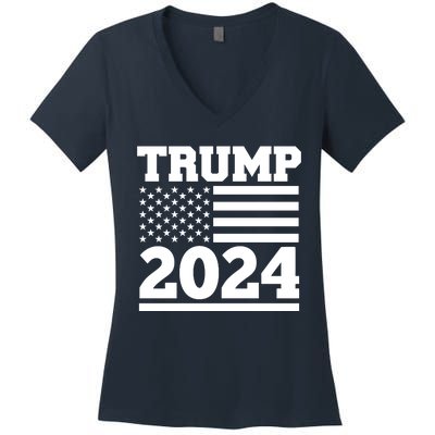 Jumbo Print Trump 2024 Usa Flag Women's V-Neck T-Shirt