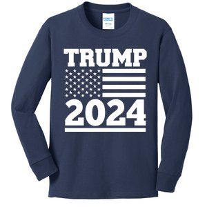 Jumbo Print Trump 2024 Usa Flag Kids Long Sleeve Shirt