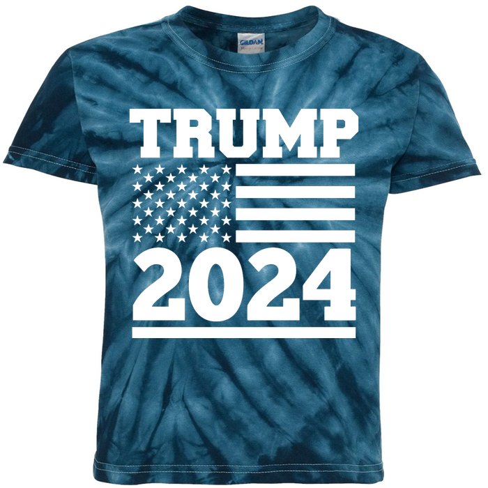 Jumbo Print Trump 2024 Usa Flag Kids Tie-Dye T-Shirt