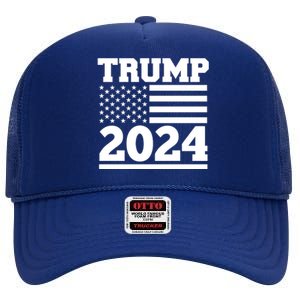 Jumbo Print Trump 2024 Usa Flag High Crown Mesh Back Trucker Hat