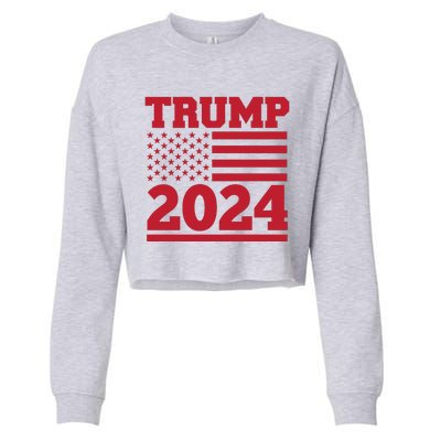 Jumbo Print Trump 2024 Usa Flag Cropped Pullover Crew