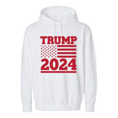 Jumbo Print Trump 2024 Usa Flag Garment-Dyed Fleece Hoodie