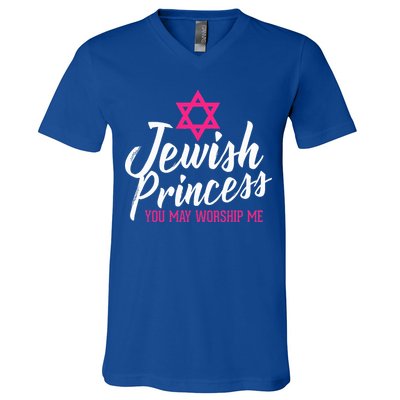 Jewish Princess You May Worship Me Funny Jewish  V-Neck T-Shirt