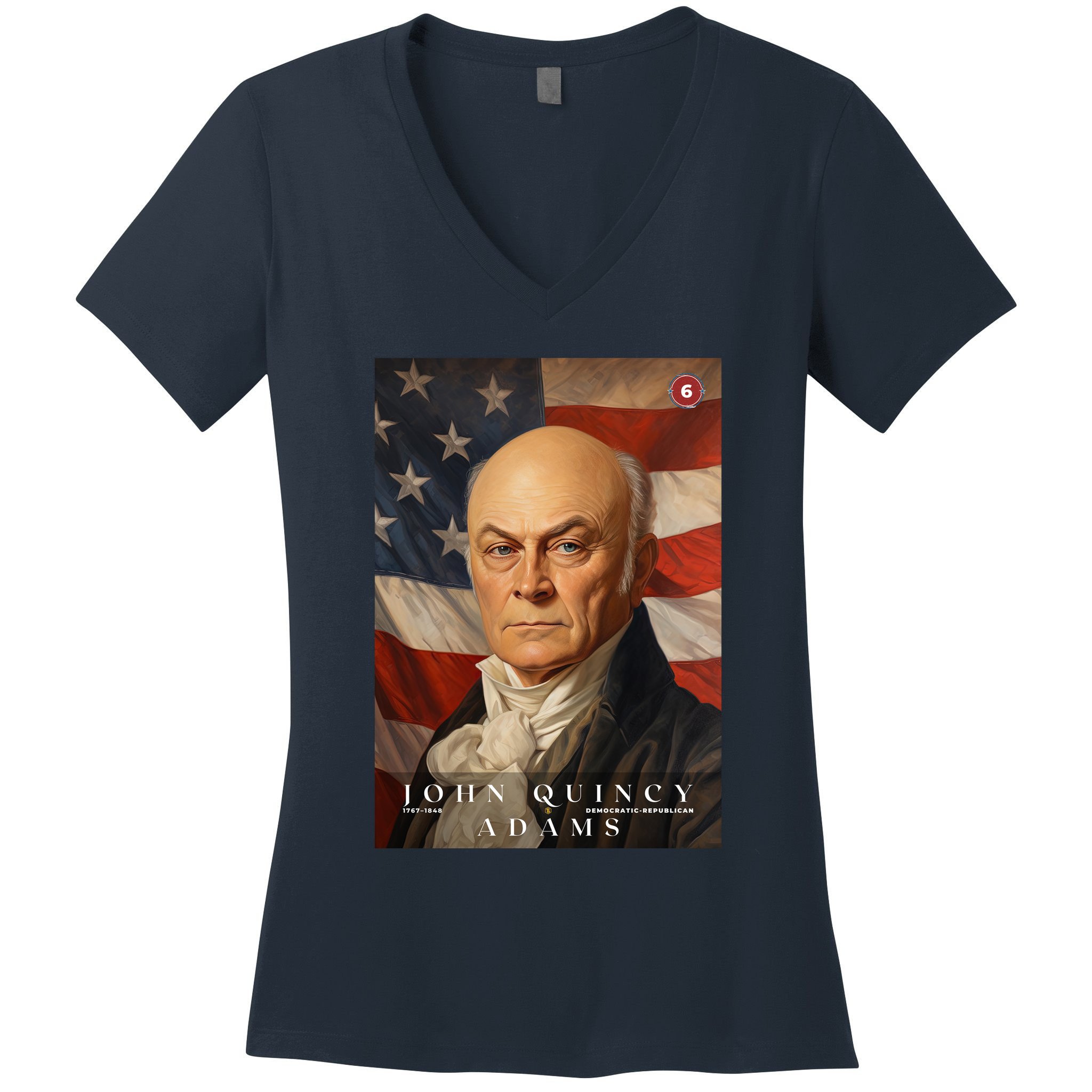 John Quincy Adams 6th President Of The United States Portrait Women's V-Neck T-Shirt