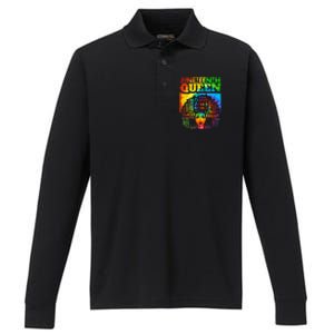 Juneteenth Queen Afro Melanin Black Girl Magic Tie Dye Performance Long Sleeve Polo