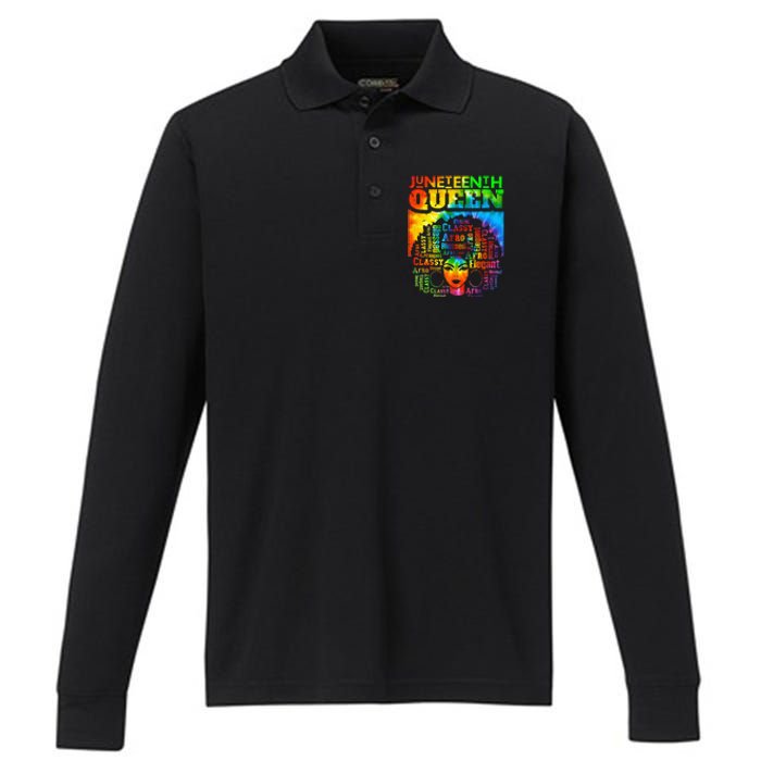 Juneteenth Queen Afro Melanin Black Girl Magic Tie Dye Performance Long Sleeve Polo