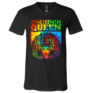 Juneteenth Queen Afro Melanin Black Girl Magic Tie Dye V-Neck T-Shirt