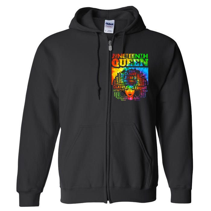 Juneteenth Queen Afro Melanin Black Girl Magic Tie Dye Full Zip Hoodie