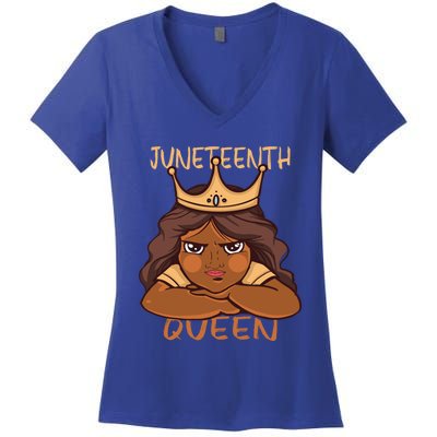 Juneteenth Queen African American Roots Melanin Freedom Great Gift Women's V-Neck T-Shirt