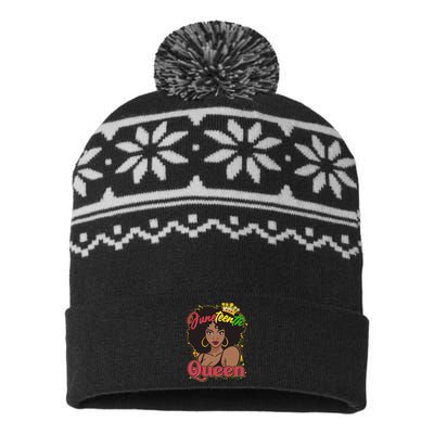 Juneteenth Queen Black African American Woman Afro USA-Made Snowflake Beanie