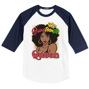 Juneteenth Queen Black African American Woman Afro Baseball Sleeve Shirt