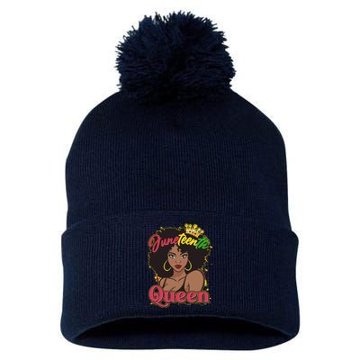 Juneteenth Queen Black African American Woman Afro Pom Pom 12in Knit Beanie