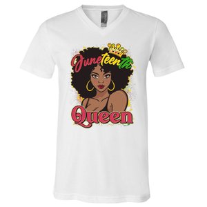 Juneteenth Queen Black African American Woman Afro V-Neck T-Shirt