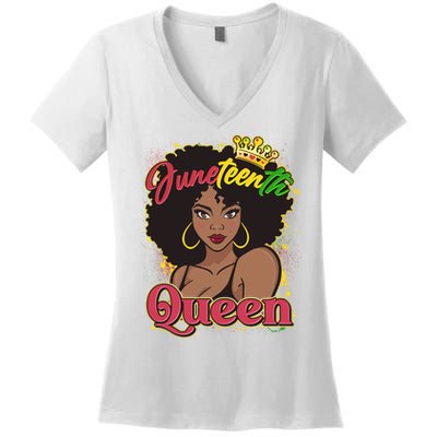 Juneteenth Queen Black African American Woman Afro Women's V-Neck T-Shirt