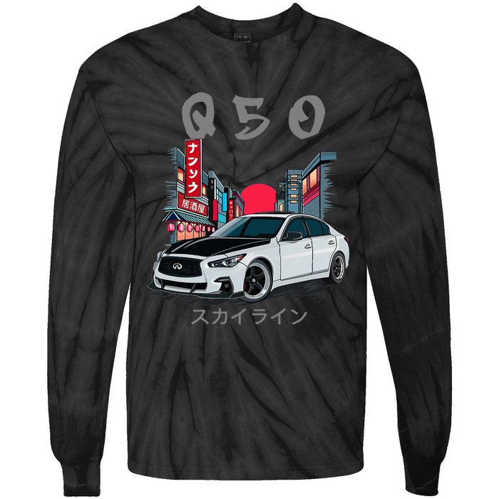 Jdm Q50 Car Lover Enthusiast Skyline Tie-Dye Long Sleeve Shirt